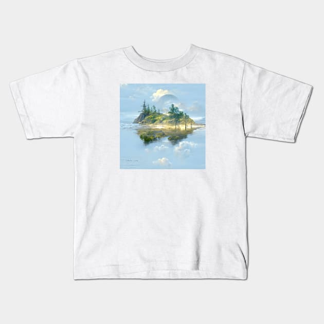 Shipwrecked on Mirror Island Kids T-Shirt by tdraw